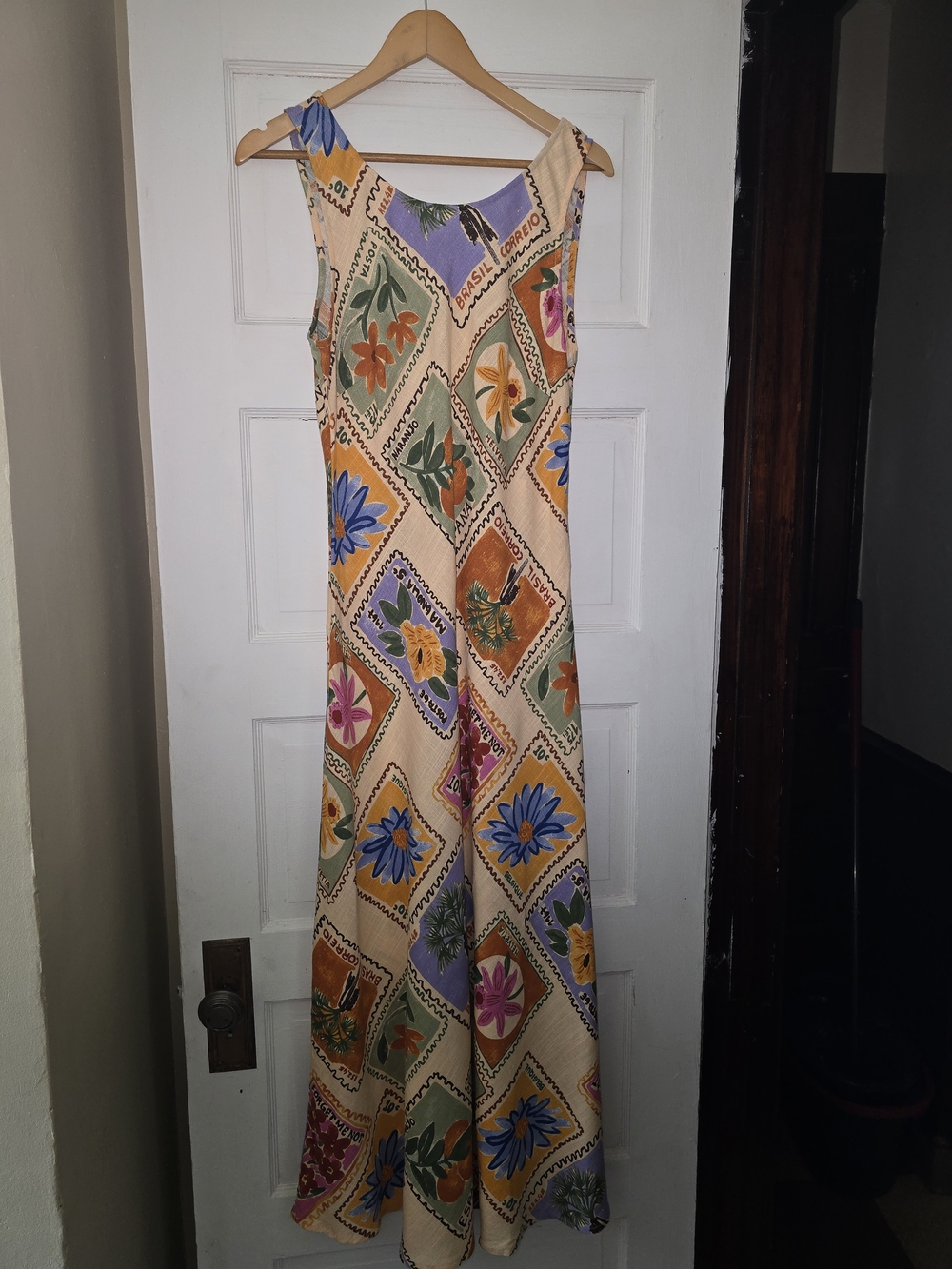 Sleeveless Asymmetrical Maxi Dress in Cream Floral Patchwork Size XL